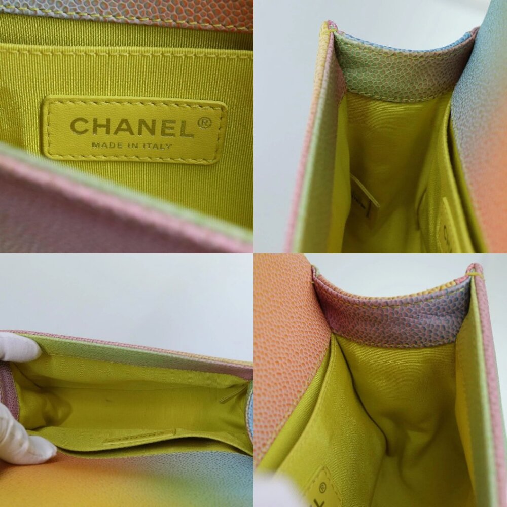 CHANEL Matelasse Boy Chanel Chain Shoulder Bag Leather Rainbow CC Auth 71579SM - Picture 14 of 15